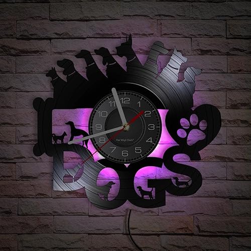 Reloj de pared de vinilo, diseñado para mascotas y perros, con función de luz nocturna LED, es un regalo para los amantes de las mascotas.