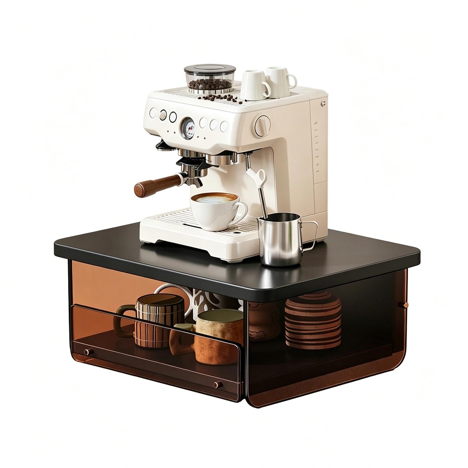Coffee Station Organizer – Tea & Coffee Pod Cup Storage Box With Drawer, Acrylic Compartments For Home, Office, Hotel, Kitchen Counter(C,57x30.5x16cm)