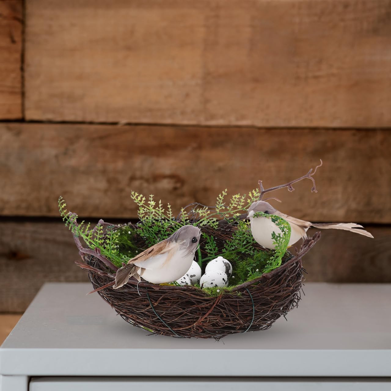DOITOOL Bird Nest with Eggs for Easter Decoration, 6 Inch Artificial Rattan Nesting for Crafts, Spring Garden Decoration, Fake Birds Nest Decorative Ornament for Home Patio DIY Floral Centerpiece