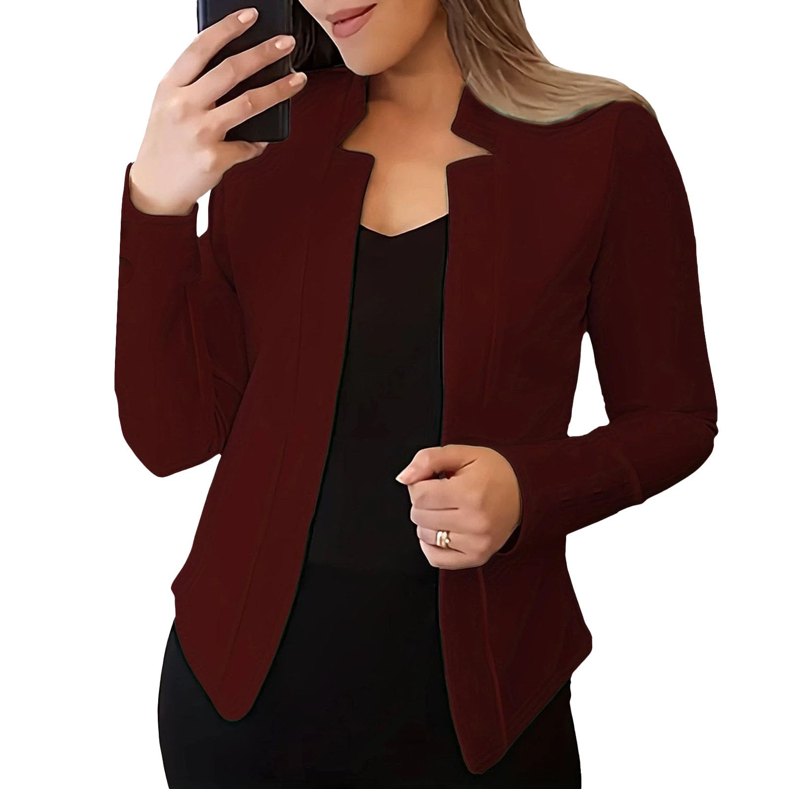Blazer for Women 2025 Fall Casual Tweed Plaid Blazer Jacket Warm Open Front Stand Collar Fully Lined Office