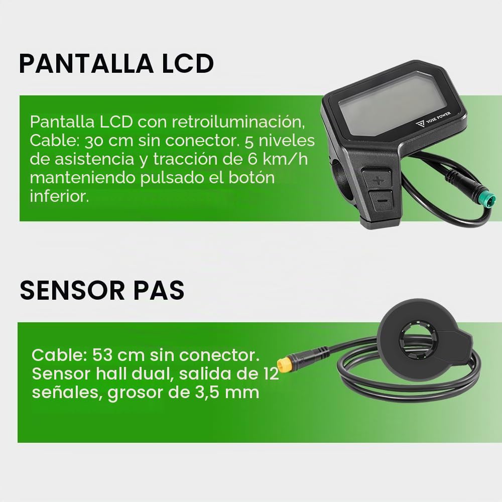 Yose Power, Kit de conversión de bicicleta eléctrica para ruedas traseras de 28 pulgadas 36 V/250 W motor trasero con controlador Hailong integrado 36 V 18 Ah batería