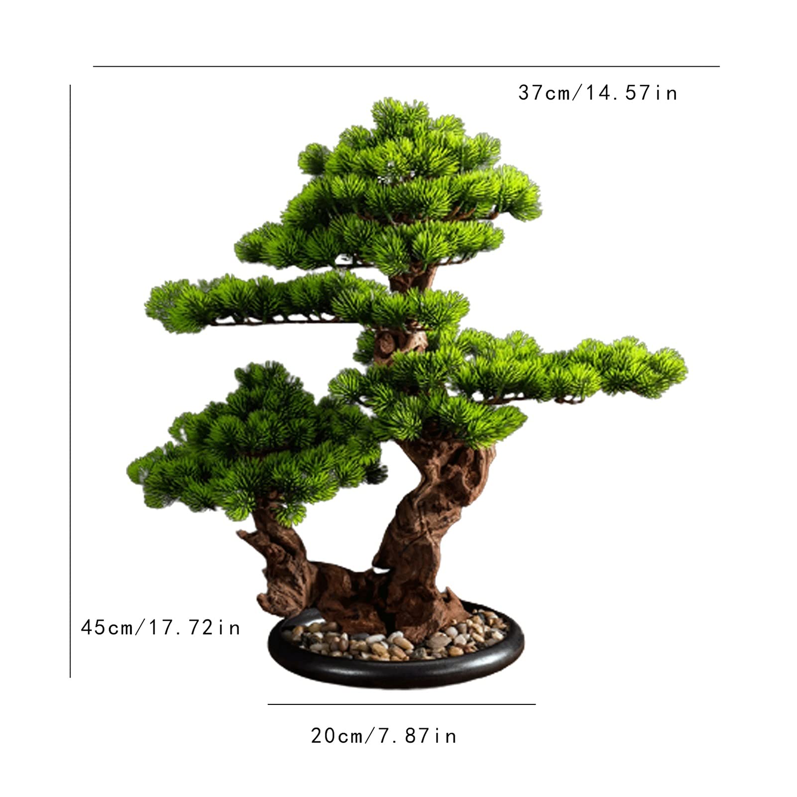 Feng Shui， Sztuczne drzewa 17 cali sztuczna sosna drzewko Bonsai, chiński dom zen na szczęście dekoracje sztuczne rośliny, sztuczne rośliny do domowego biura wystrój wnętrz rośliny doniczkowe