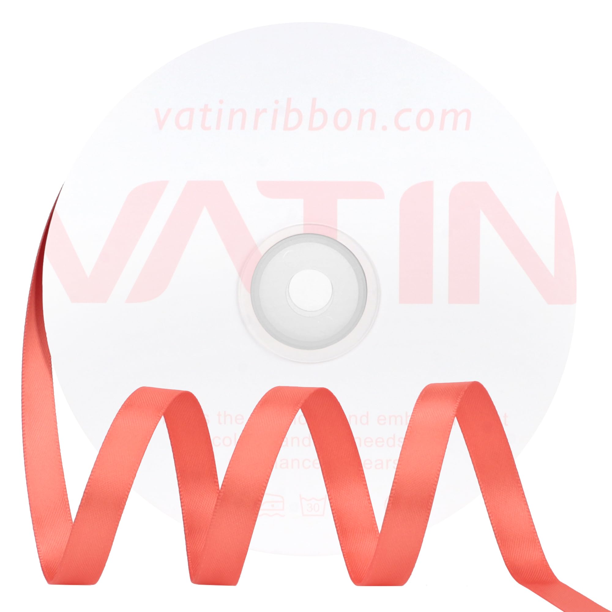 VATIN Double Face Coral Satin Ribbon 10mm X 45m,Coral Polyester Fabric Ribbon use for Bows Bouquet Gift Wrapping