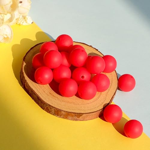 Miniatura 7 de 120 cuentas de silicona de color rojo de 0.47 pulgadas (0.472 in), cuentas sueltas de goma para hacer joyas y manualidades, llavero y pulsera (color