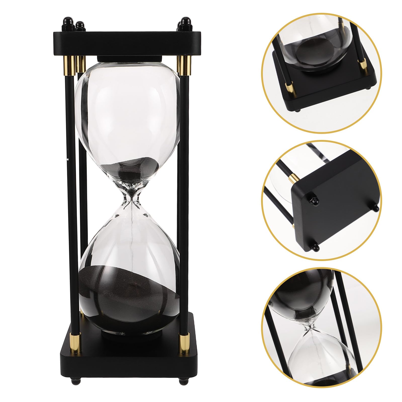 Ipetboom Temporizador de Arena de 60 Minutos Arena Negra Decorativo de Cristal Transparente Temporizador Creativo para Cocina Oficina y Hogar Gestión Precisa