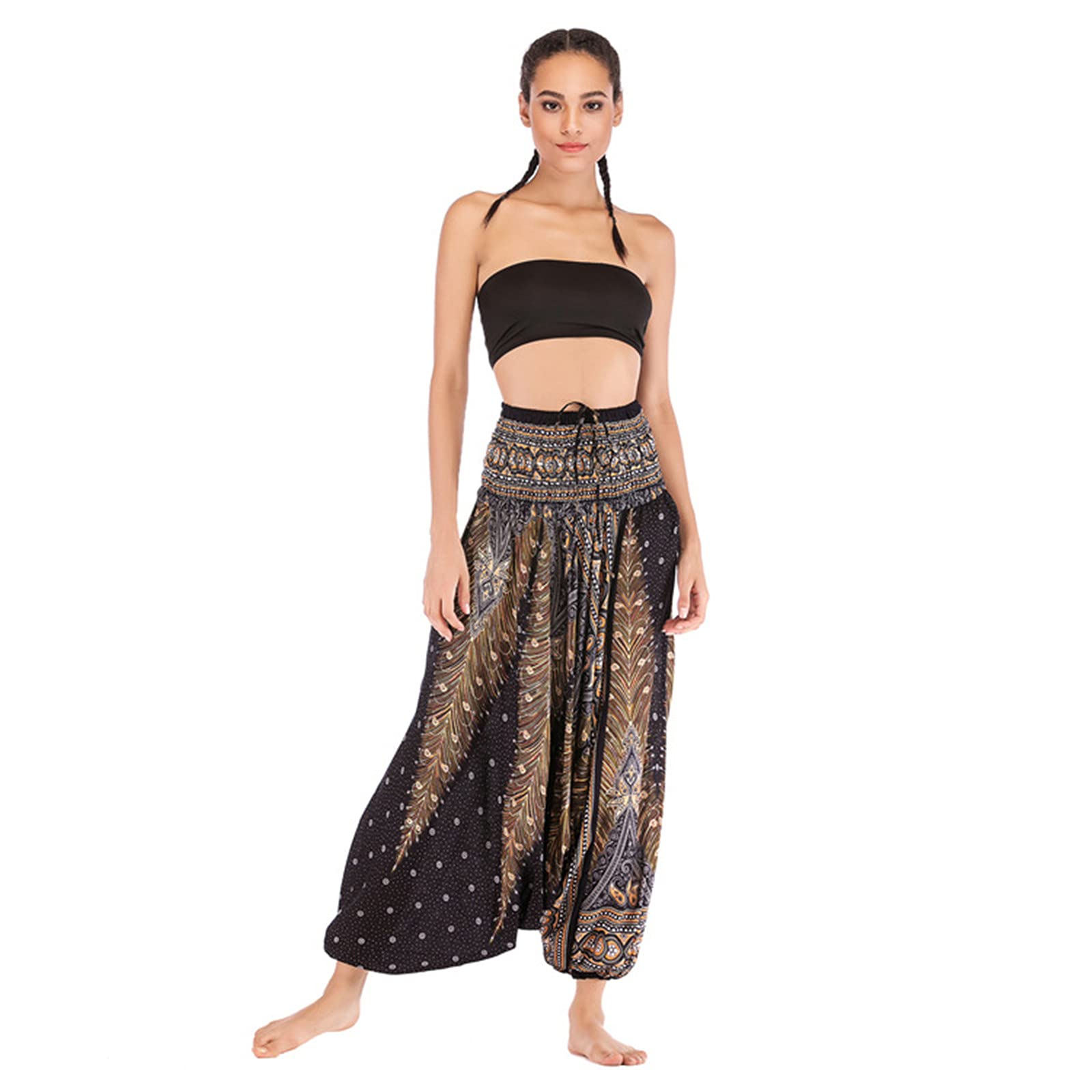 Oneforus Women's #102 Hippie Harem Pants,Boho Yoga Pants Low Crotch Trousers High Waist Baggy Lounge Pants Thai Fisherman Trousers Pyjamas For Yoga Homewear