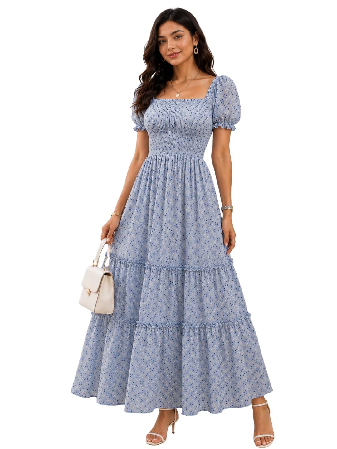 curvy love Women's Floral Printed Smocked Maxi Dress-picture-25