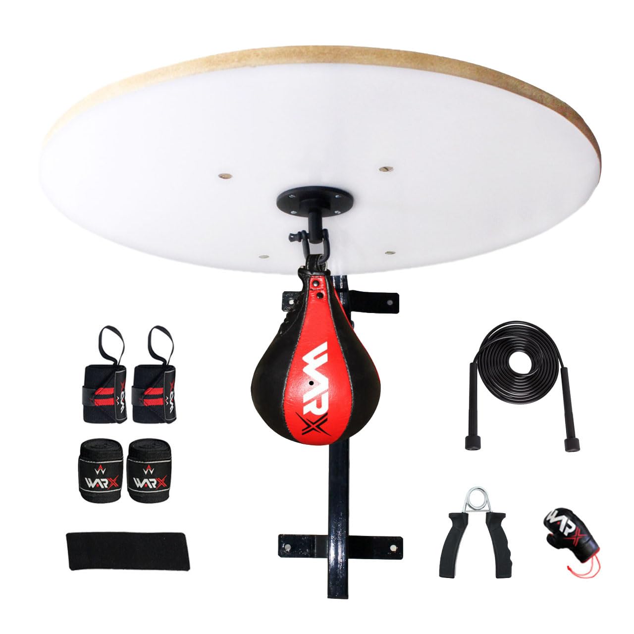 WARX Heavy Duty Adjustable Speed Ball Platform Set Hand Eye Coordination Swivel Boxing Punching Bag Stand Workout Kit (Red)