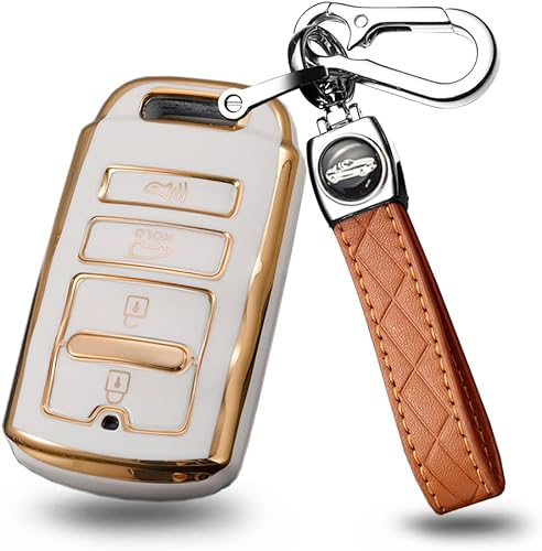 ontto Compatible con Kia Cadenza K900 K7 K9 Smart Remote Cover con llavero TPU Key Fob Case Elegante Key Skin Protección completa Beige