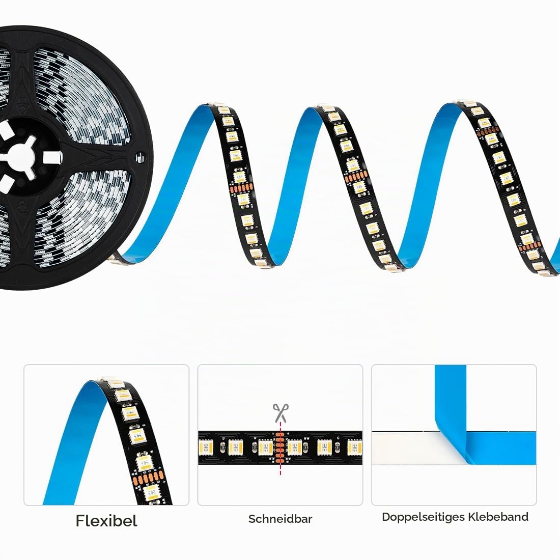 SEZO 5050 RGBCCT LED Streifen lichter 5 in 1 RGB+Warmweiß 3000K-6000K 24V 5M 96LEDs/M IP30 Nicht wasserdicht RGBW RGBWW Superhelles led band für die Beleuchtung zu Hause und im Schlafzimmer