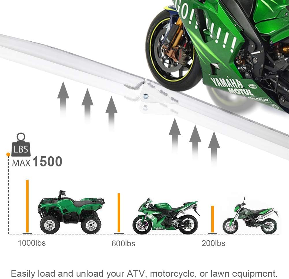 TUFFIOM 7ft Aluminum Truck Ramps 1500lbs Capacity,2pcs Folding Loading ATV Ramps for Pickup Trucks Bed, Trailer Ramp with Load Straps for UTV/Motorcycle/Lawn Mower/Dirt Bike，Lightweight & Portable
