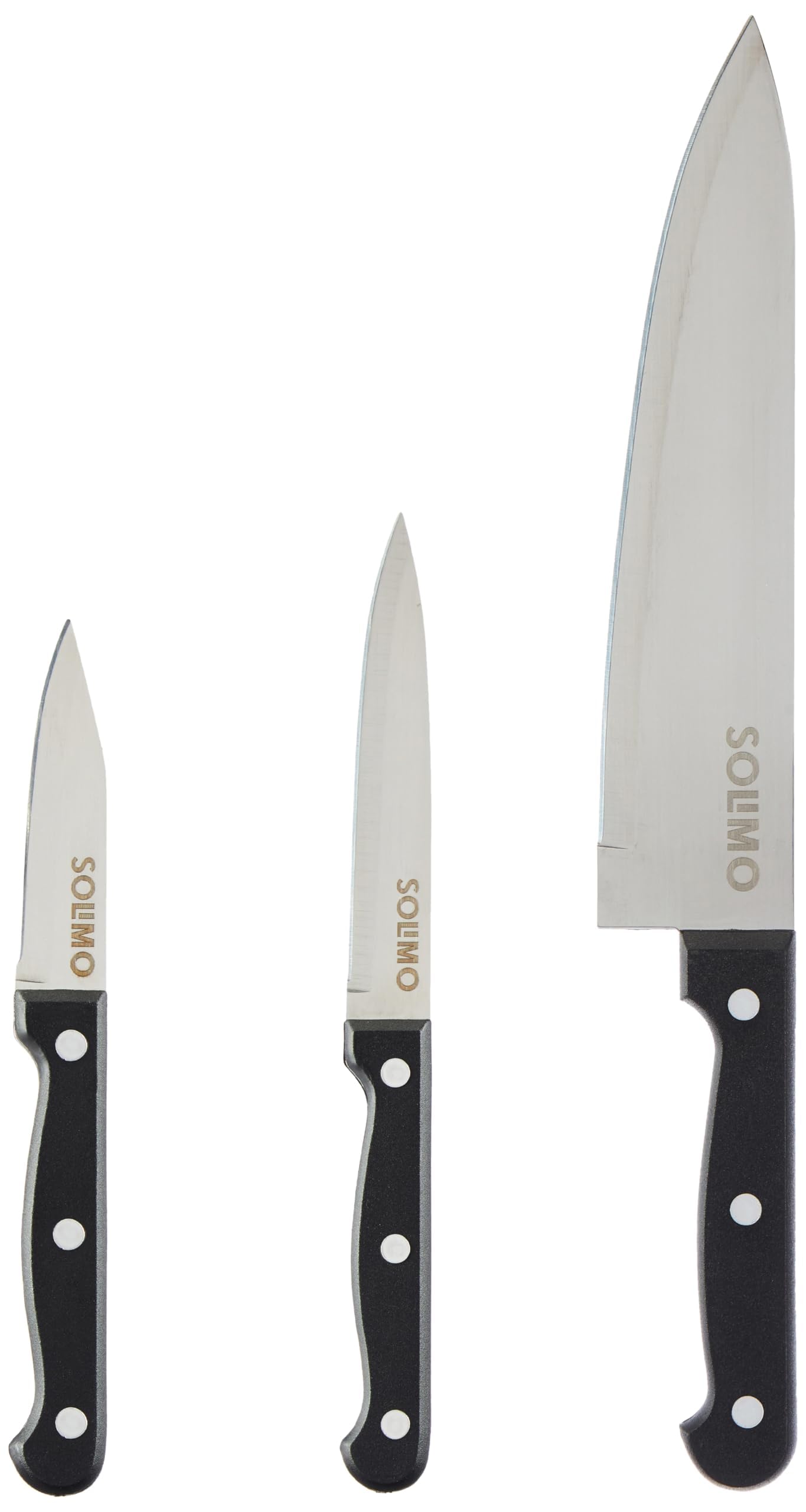 Amazon Brand - Solimo High-Carbon Stainless Steel Kitchen Knife Set | Triple Rivet Handle | Set of 3 (Silver) (B0C7KMMC1S) Amazon Price History, Amazon Price Tracker