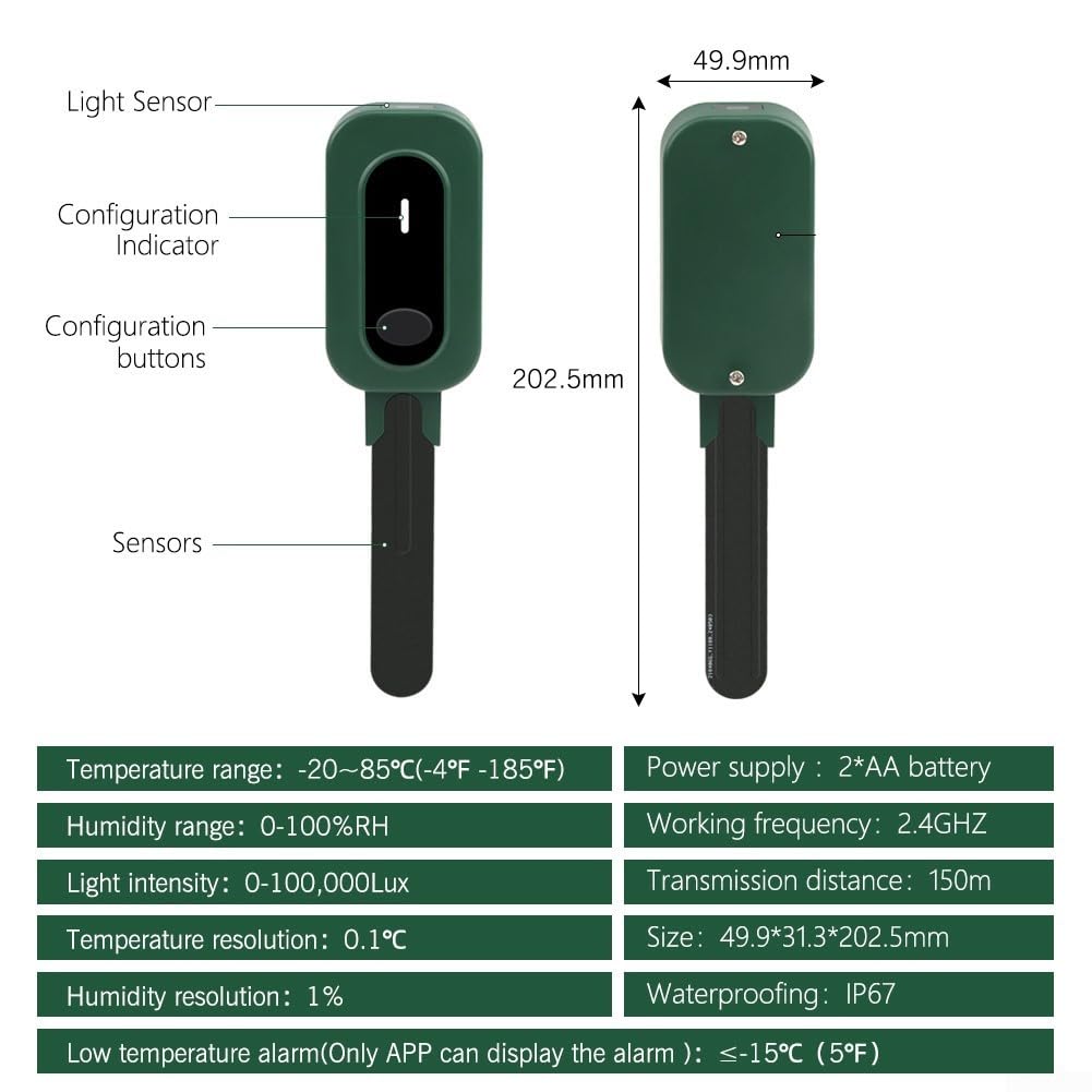 Sensor de humedad del suelo 3 en 1, medidor digital de humedad de suelo para plantas, para Tuya WiFi Sensor de humedad del suelo Detector de temperatura y humedad