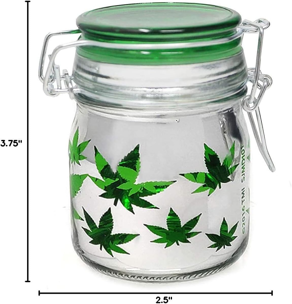 Airtight Glass Storage Jar Medium 3.75" Tall (Metallic Silver/Green Leaves) image 4