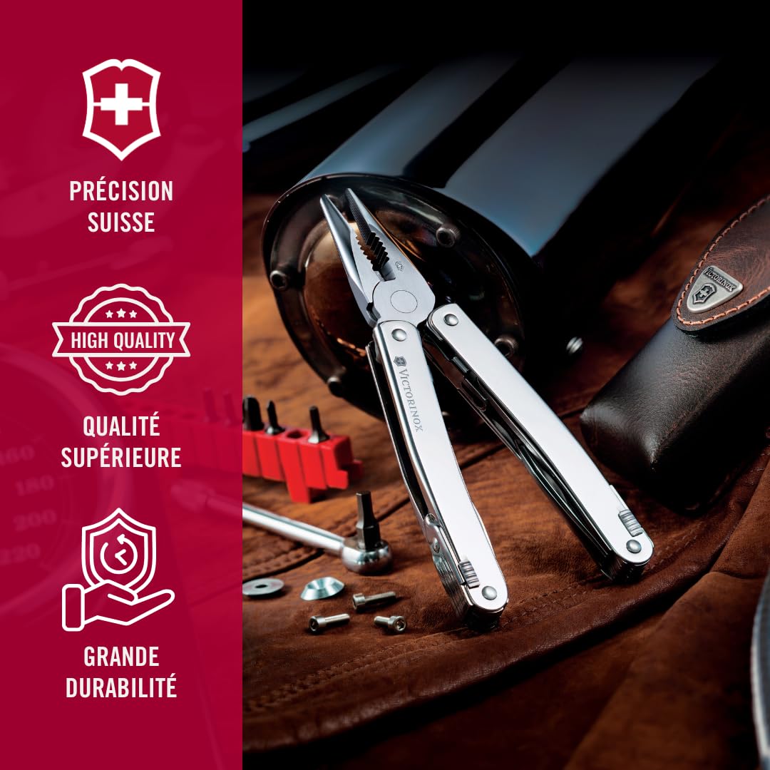 VICTORINOX Outil Multifonction Swiss Tool X Plus, 35 Fonctions, Swiss Made, Multifonction avec Lame Blocable, y c. Étui-Ceinture Nylon, Argent