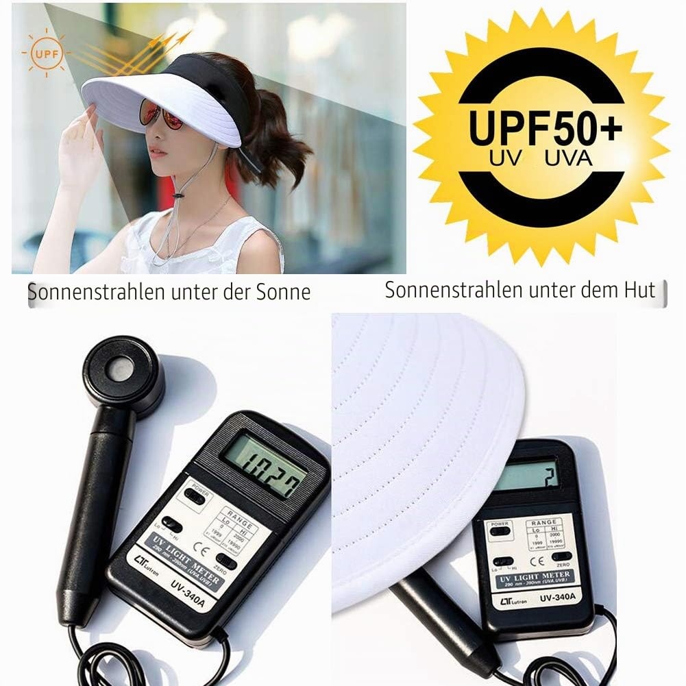 Sonnenblende für Damen, große Krempe, UV-Schutz, Strandkappe