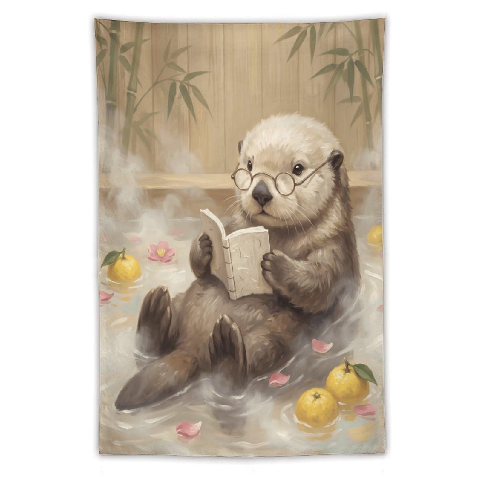 H3B8U2Y5 Reading Otter Bath Wall Tapestry, Realistic Illustration Style