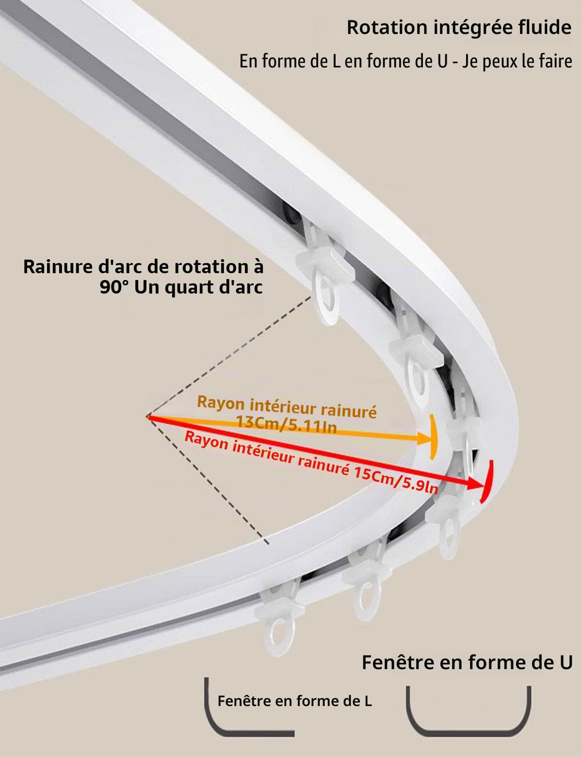 Rail de Rideau de Plafond en Aluminium Invisible, Montage au Plafond Rail de Rideau Aluminium, Rail à Rideau Encastrée pour Separation de Piece/Rideaux/Chambre/Balcon/Bureau/Hôtel(White four wheels,3