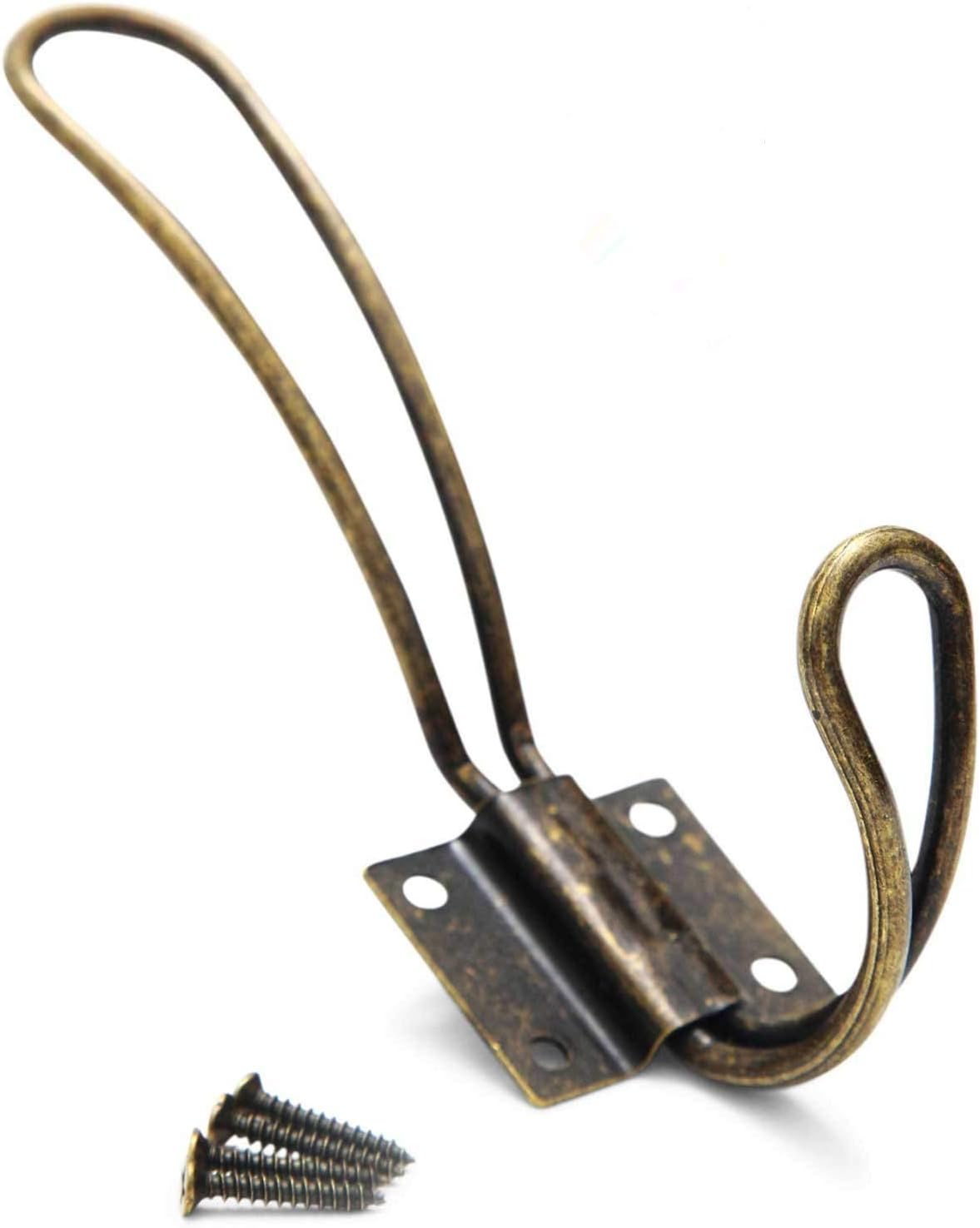 Rustic Coat Hooks Wall Mounted - 10 Pack of Vintage Double Coat Hangers with Large Metal Screws Included - Hard Antique Industrial Heavy Duty Hook Set - Best for Farmhouse Shabby Chic Hanging Look