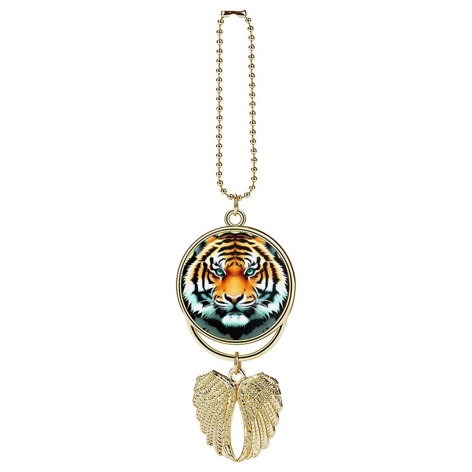 Car Charm Zinc Alloy Rearview Mirror Hanging Ornament Premium Metal Little Fat Tiger Head Car Pendant for Auto Interior Decor Accessories,Unique Gift for Adult,Golden-Style
