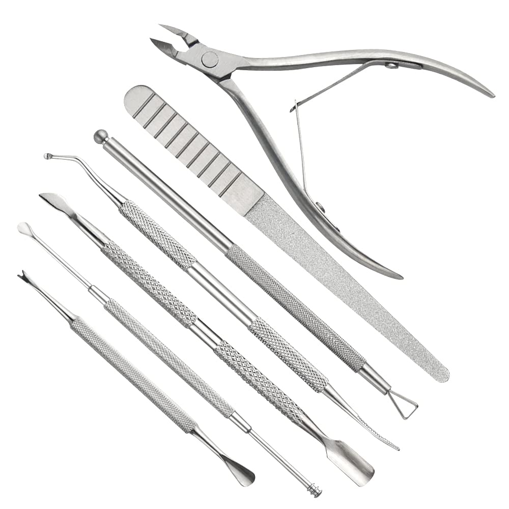 TOVOT 7 pièces Coupe-Cuticules Set d'élimination des Cuticules Kit coupe-cuticules en acier inoxydable Outils pour enlever les cuticules