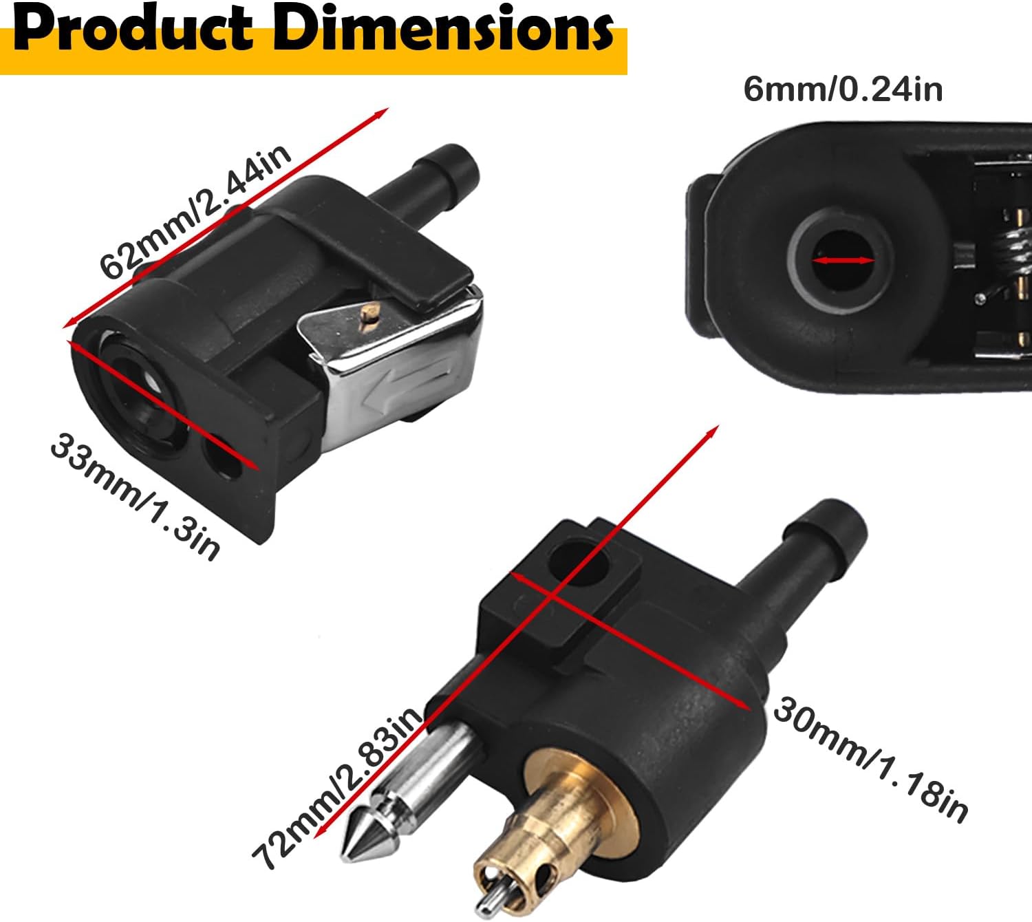 3PCS 6mm Fuel Line Connector Set Compatible with Yamaha Outboard Motors – Female & Male Fuel Pipe Fittings for 1/4" Fuel Hose – Replaces 6Y1-24305-06, 6G1-24304-10