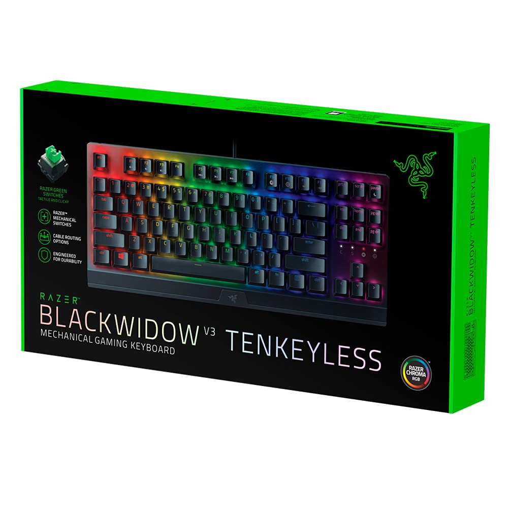 Razer BlackWidow V3 Tenkeyless, Razer Green Switches, Tactile and Clicky, ABS Keycaps, RGB