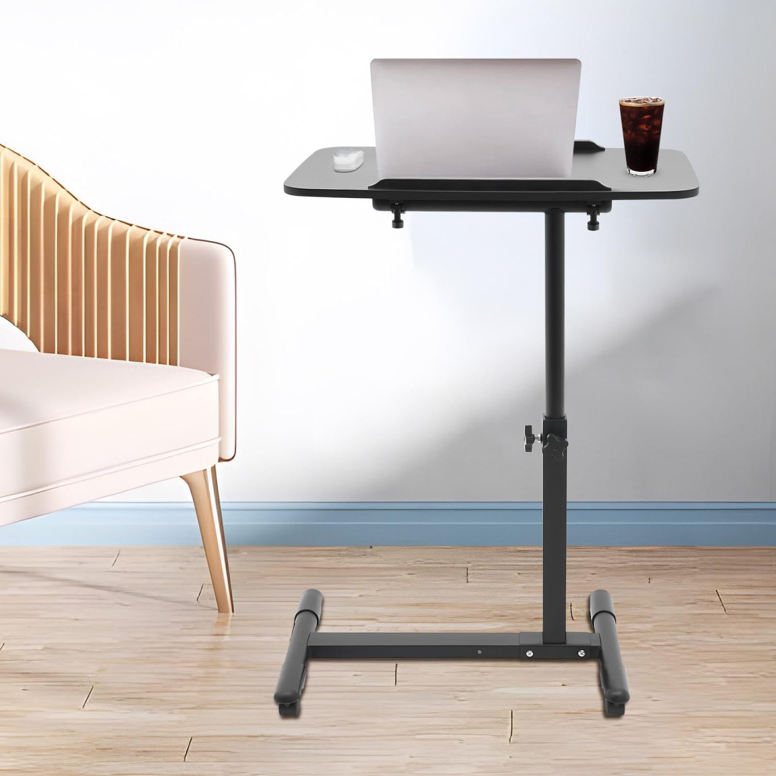 Mesa de cama con ruedas (60 – 90 cm), color negro | Escritorio de ordenador con gran encimera mesa auxiliar cama médica sofá resistente desgaste golpes arañazos