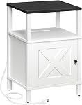 MAHANCRIS Table de chevet ferme avec borne de recharge, Table de lit blanche avec ports et sorties USB & Type C, Table d'extrémité avec rangement, Stand de nuit pour chambre, blanc et noir ETBW96E01