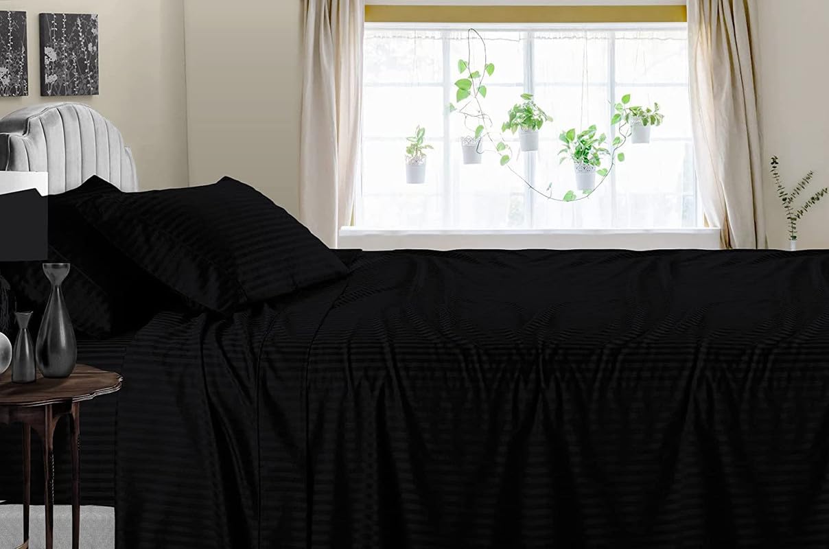 800 TC 3 Piece 1 Pc Flat Bedsheet for Double Size (81" x 96"),2 Pc Pillow Cover (17" X 27")Soft Sateen Solid / Stripe Bedsheet/Chadar- 100% Cotton Bedsheet- Soft & Breathable-Black Stripe. (B0CT8V4H8Y) Amazon Price History, Amazon Price Tracker
