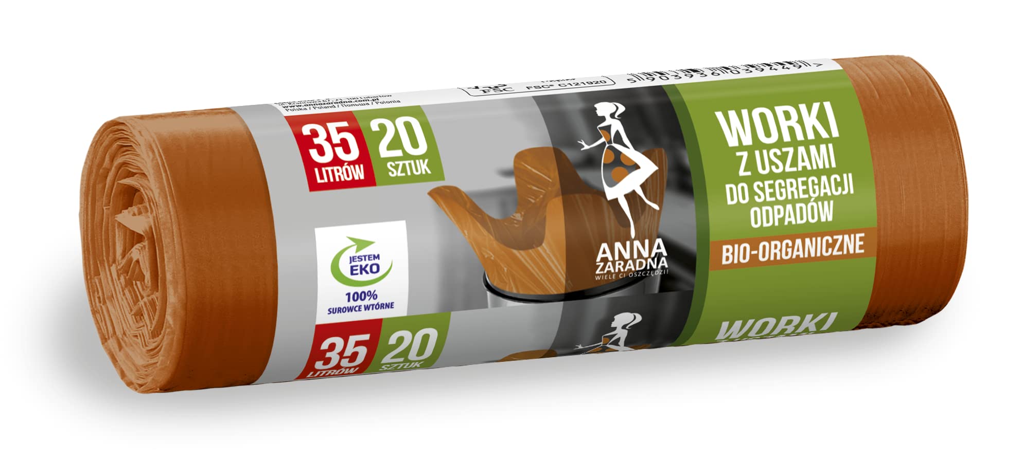 Anna Zaradna Bags with ears for waste segregation BIO 35L 20pcs brown