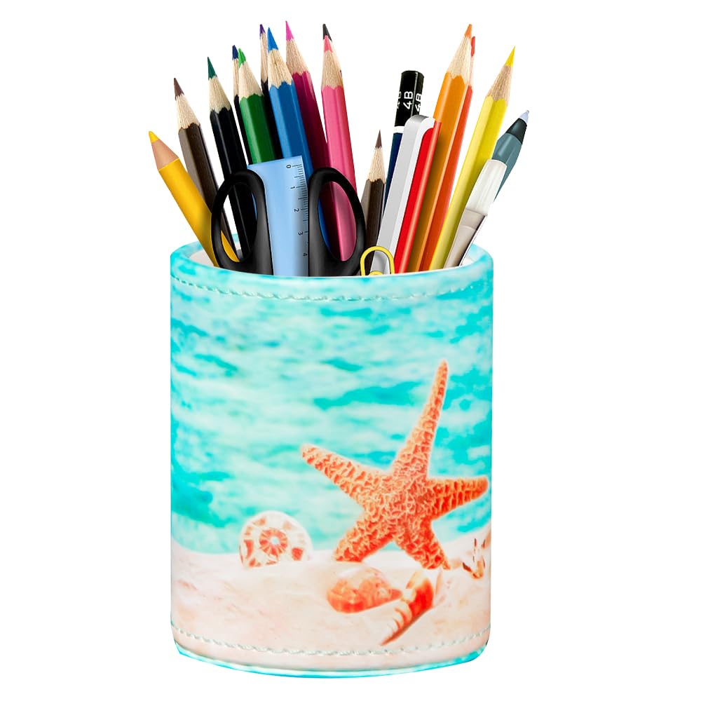 BIBELUN Pen Holder for Desk Cute, Desk Organizers and Workspace Accessories Storage, Pencil Holder Cup for Makeup Brush/Art Supplies/Stationery, Decorative Aesthetic Office Organization, PU Leather