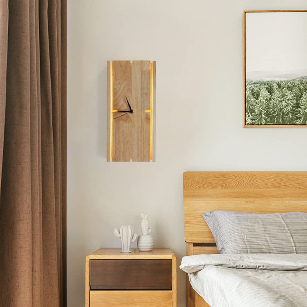 Horloge Murale rectangulaire en Bois LED 8W, Style Moderne, pour Chambre, Salon, Couloir, éclairage d'ambiance 4000K
