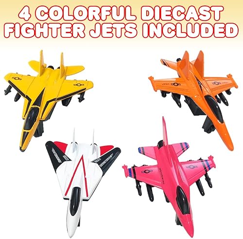 Miniatura 4 de ArtCreativity Juego de 4 aviones militares fundidos a presión, 4.5 pulgadas para niños con acción de retroceso, juguetes coloridos de la fuerza