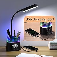 Vista 4 de WILIT LED Kids Desk Lamp, Dimmable Study Lamp for Home Office Desk Accessories, with Pen Holder & Clock, USB Charging, RGB Night Light, Bedroom &