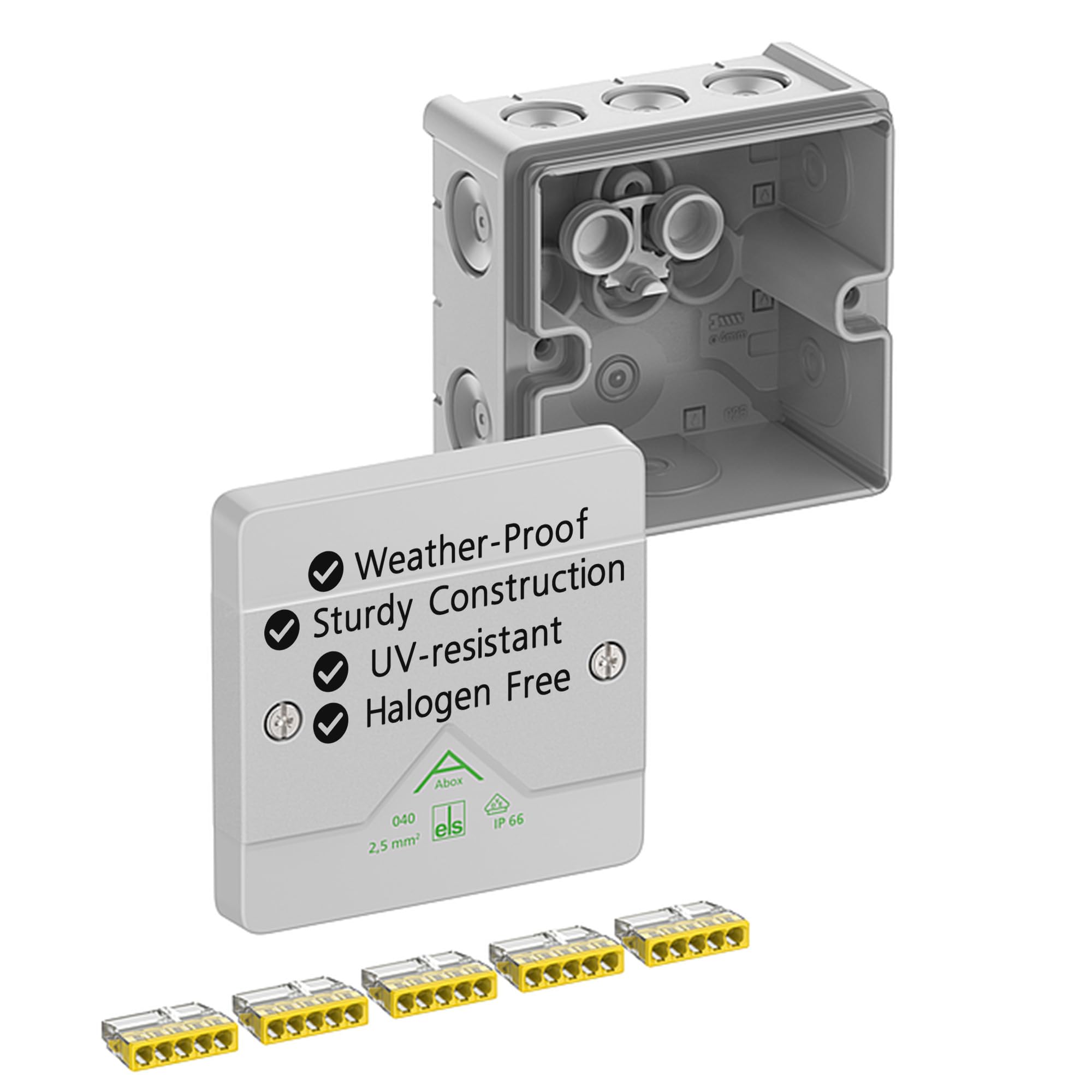 Spelsberg Abox 040-2,5²- IP66 Waterproof Junction Box with Internal Fixing Points & Screwless Terminals, Wago 2273-205