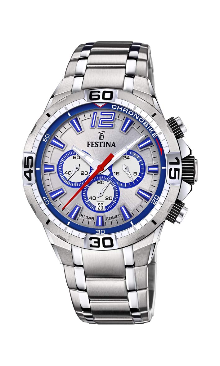 Festina Orologio Uomo F20522/6 - Cronografo In Acciaio Inox Con Vetro Minerale - Quadrante Rotondo Argento 45mm