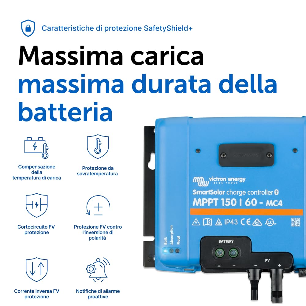 Victron Energy SmartSolar MPPT MC4 150V 60 amp 12/24/36/48-Volt Regolatore di carica solare (Bluetooth)