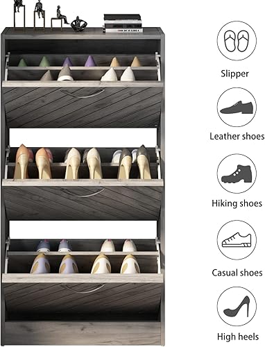 Miniatura 4 de Hitow Armario de almacenamiento de zapatos, armario estrecho para zapatos con 3 cajones y puertas de persiana, zapatero independiente para entrada