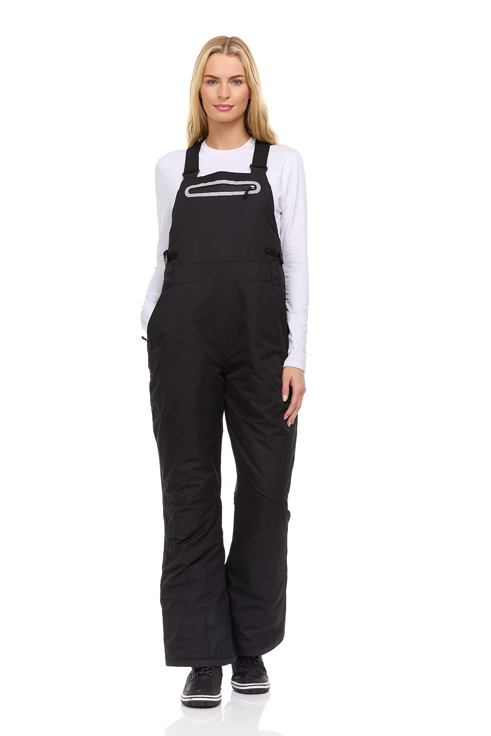 Arctic Quest Womens Ski Snow Bibs Pants Insulated Water Resistant Overalls Snowboarding Winter Waterproof Pants Women, Black, 2X