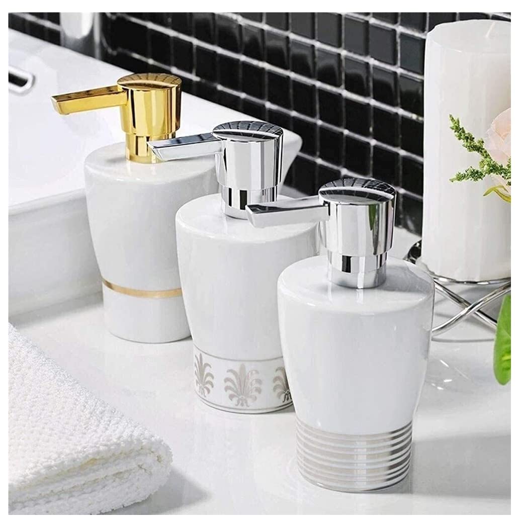 Dispensador de Jabón Líquido Botella De Bomba Loción Cerámica con Relieve Refinado Y Vintage para Baño O Cocina Botellas de Aseo(B)