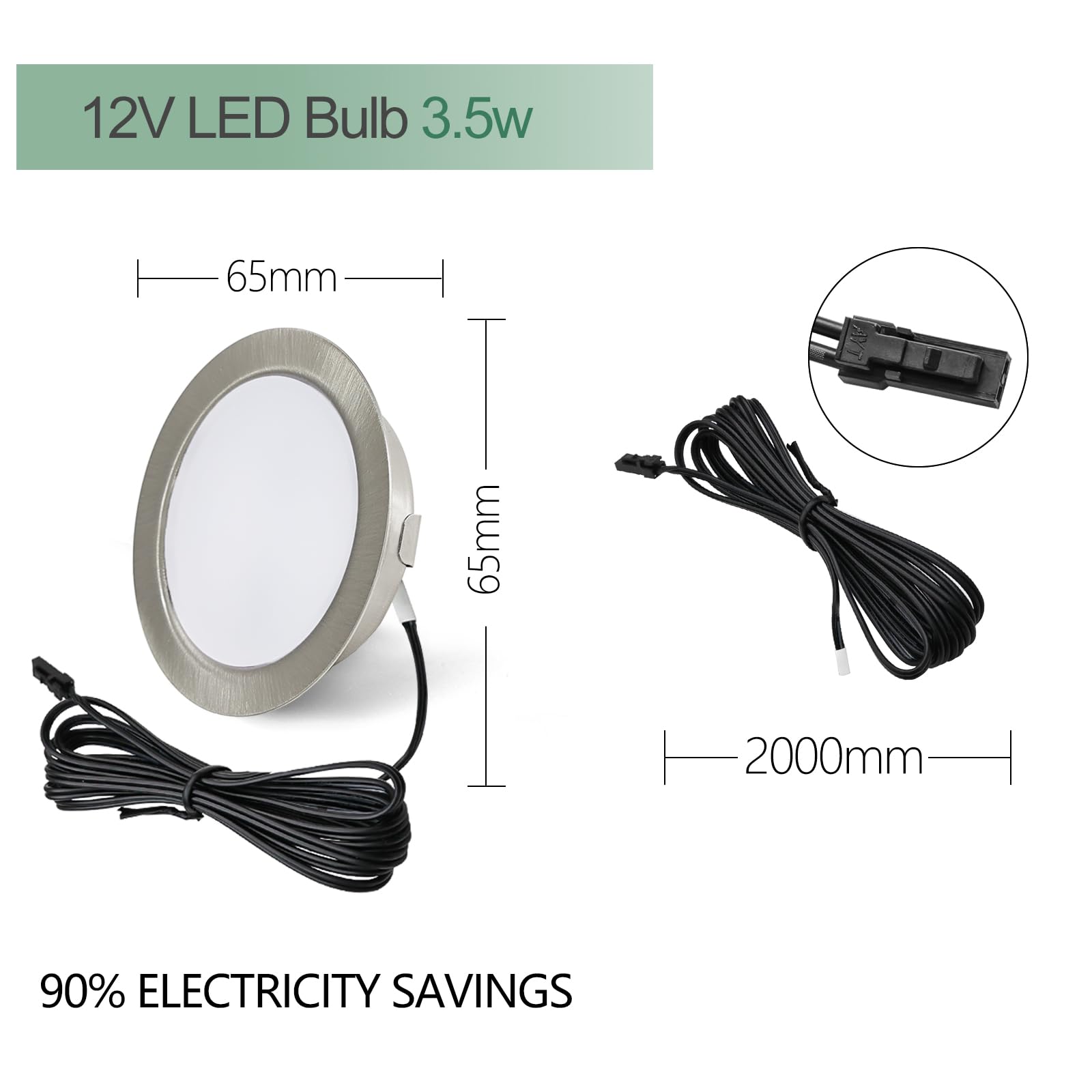3 x 12 V wpuszczane reflektory sufitowe LED zintegrowane reflektory sufitowe 3,5 W 300 lm 3000 K ciepła biel, ściemnialne reflektory wpuszczane ultra cienkie światła do kamperów, z kablem 2 M
