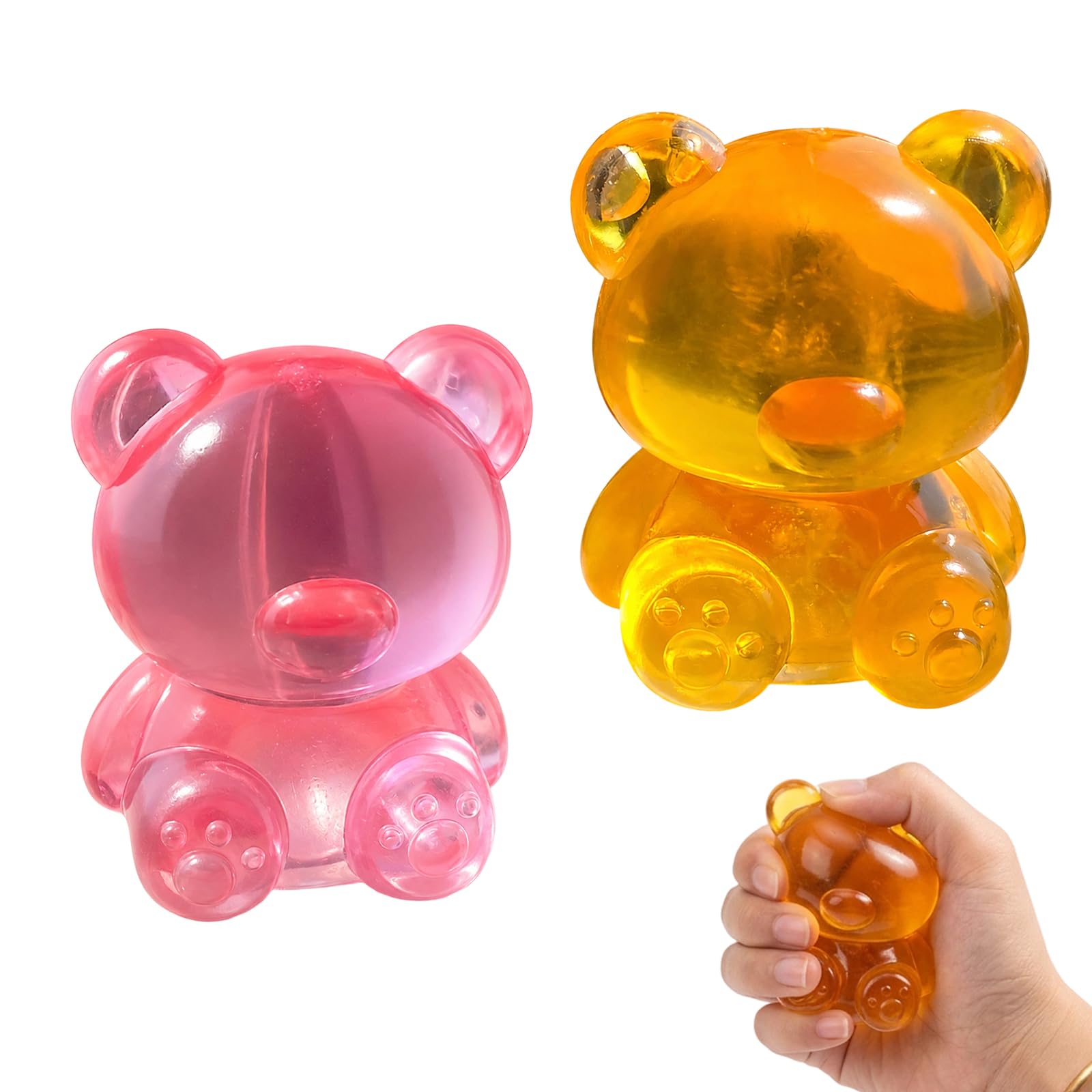 2Pcs Sugar Filled Squishy, Gummy Bear Squishy, Pink and Yellow Bear Design, Soft Sensory Items for Office and Study, Two Piece Set