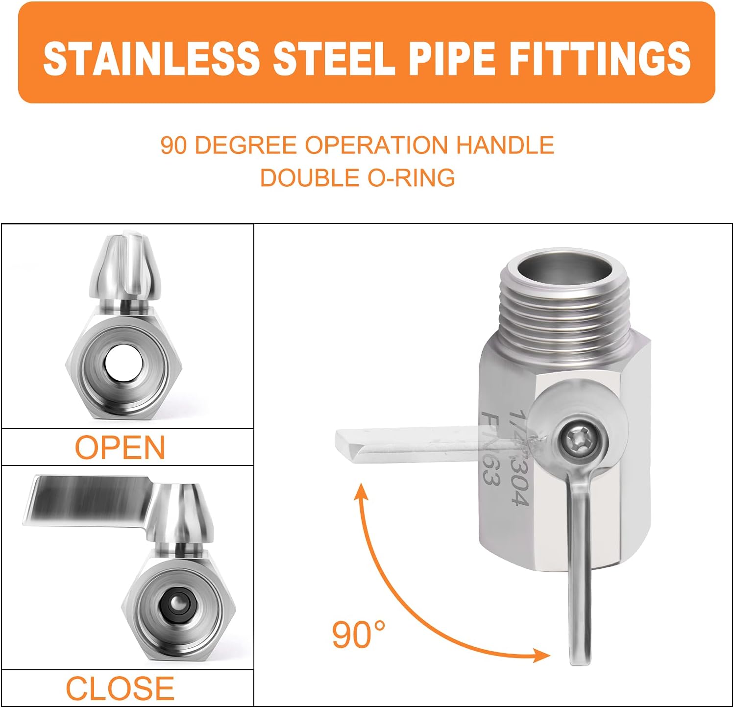 GASHER 4Pcs 304 Stainless Steel Ball Valve Set NPT Thread (1/4" Female&Male) with Stainless Steel Handle : Industrial & Scientific