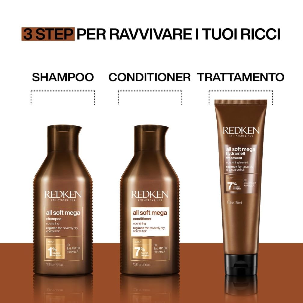 Redken Trattamento Leave-In per Capelli Ricci e Secchi, Nutre e Rinforza, Per Capelli Setosi e Ricci Scolpiti, Con Aloe Vera, All Soft Mega Curls Hydramelt, 150 ml