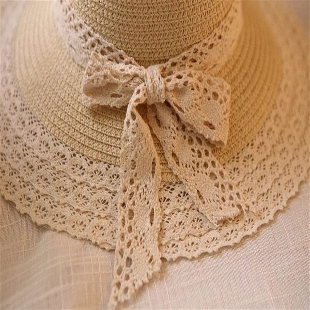 YXWYXWA Cut-Out Lace Bow Seaside Holiday Fisherman Hat Women's Outdoor Straw Hat Sun Visor Hat Summer
