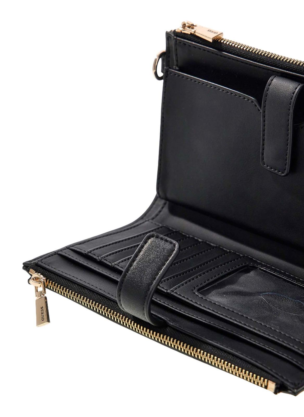 GUESS Monedero Melinda Logo SLG Double Zip Organizer Black Logo Negro