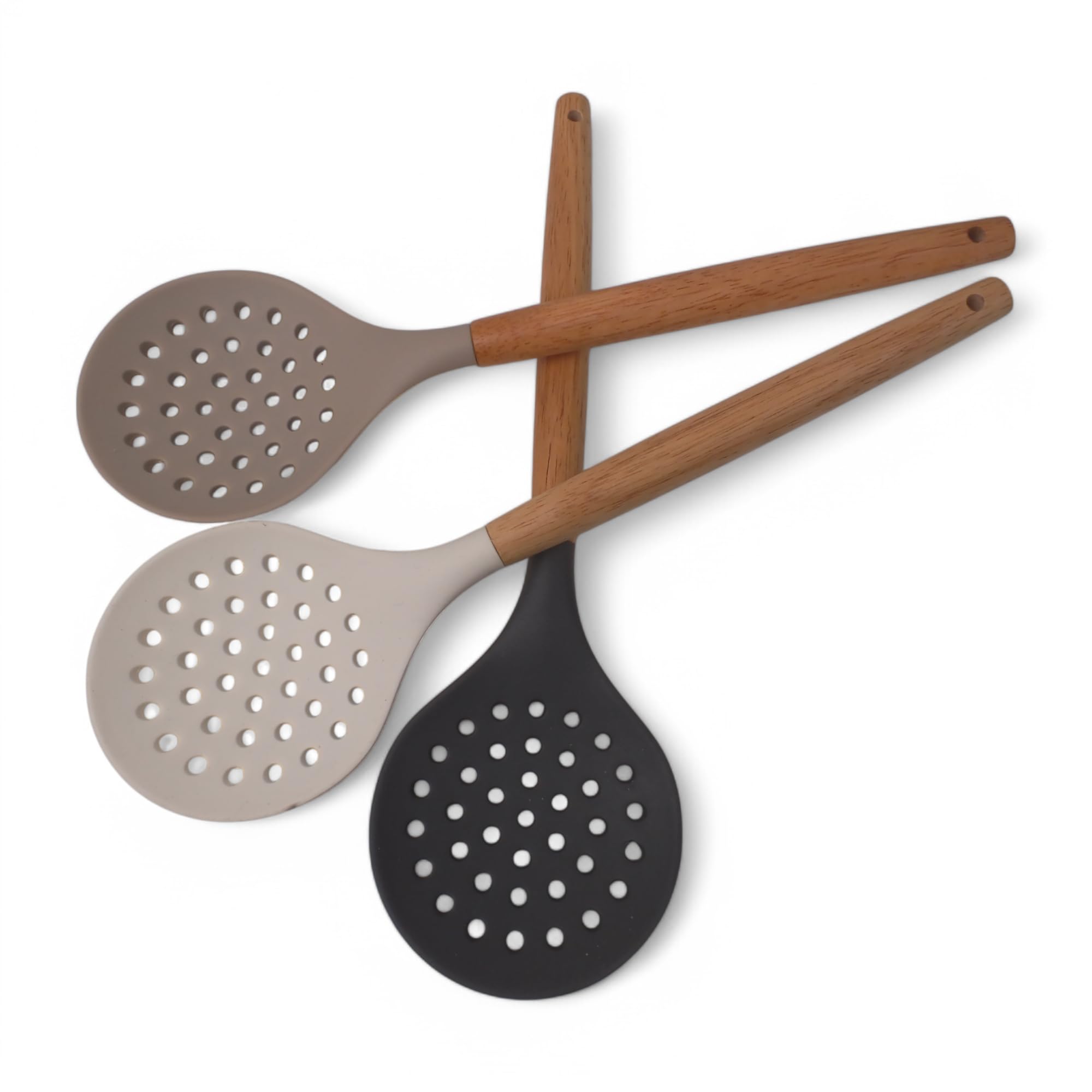 Deconox Bambu Saplı Silikon Kevgir, Bambu Uzun Silikon Geniş Kevgir 27cm 3 Renk Seçenekli (KREM)