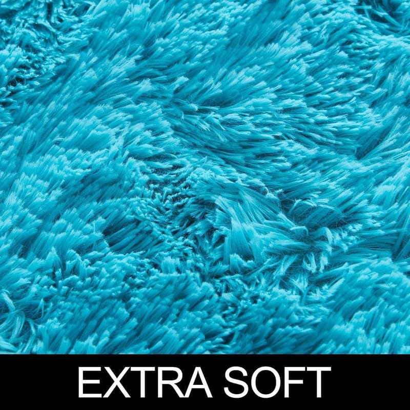 Image of FIASCO Polyester Shaggy Bedside Runner, Soft Indoor Modern Shaggy, Soft Rugs for- Living Room, Dinning Room, Office, Bedroom & Hallway Carpet Rugs Size 3X5 Sky Blue