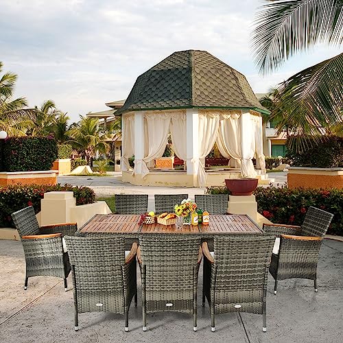 GIANTEX Rattan Gartenmöbel Set, Sitzgruppe Garten Lounge 8 Stühle mit Tisch, Rattan Lounge Möbel Outdoor, Terrassenmöbel Balkonmöbel Set für 8 Personen, Gartengarnitur Sitzgarnitur Garten Essgruppe